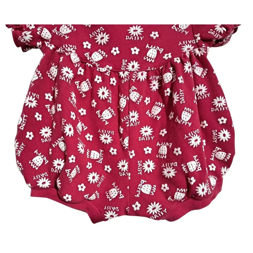 Vintage Circo Bubble Romper Baby Girls Red Floral 12M Peter Pan Collar Cotton Be